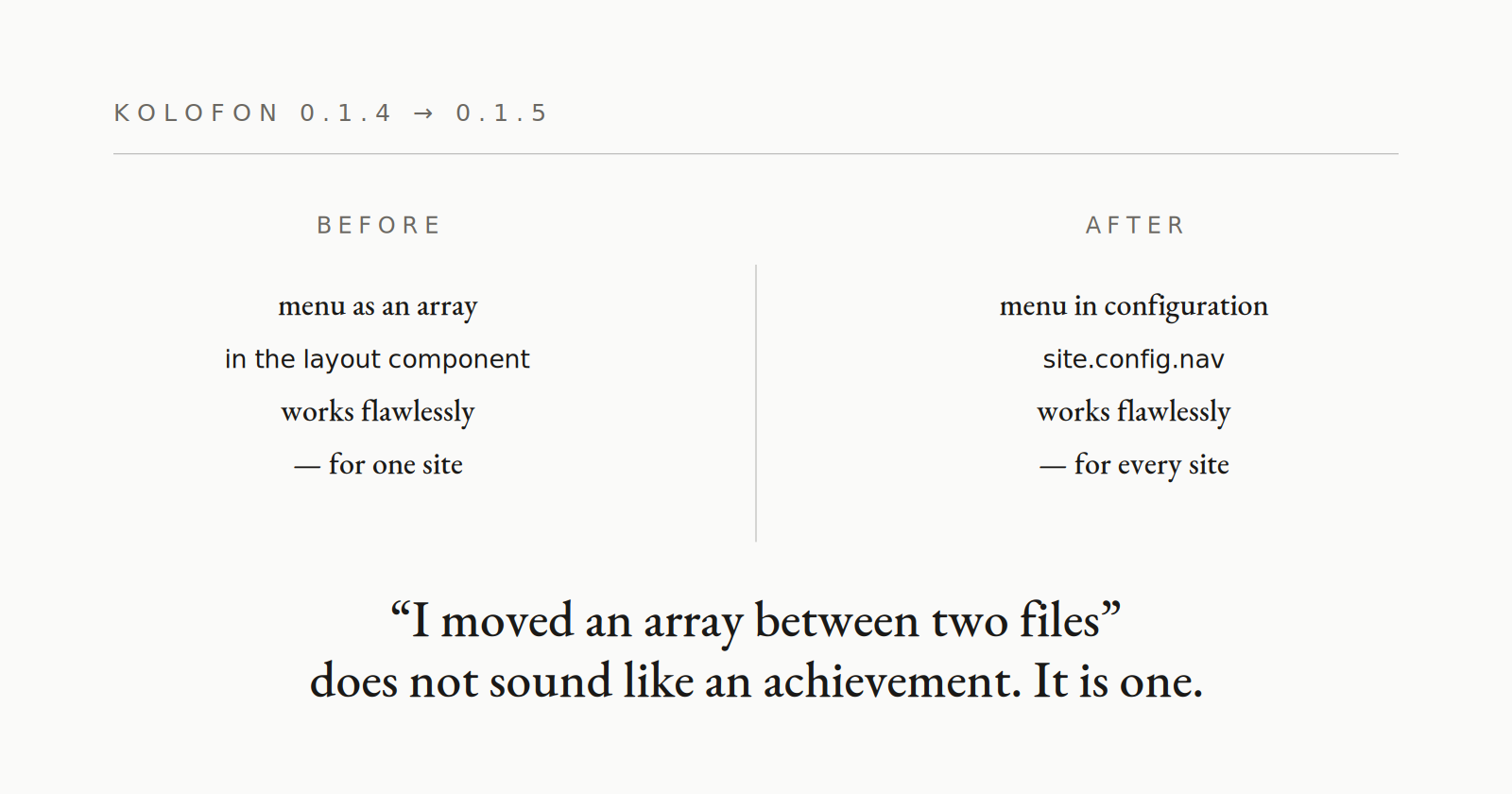 0.1.4 and 0.1.5 — configuration instead of code