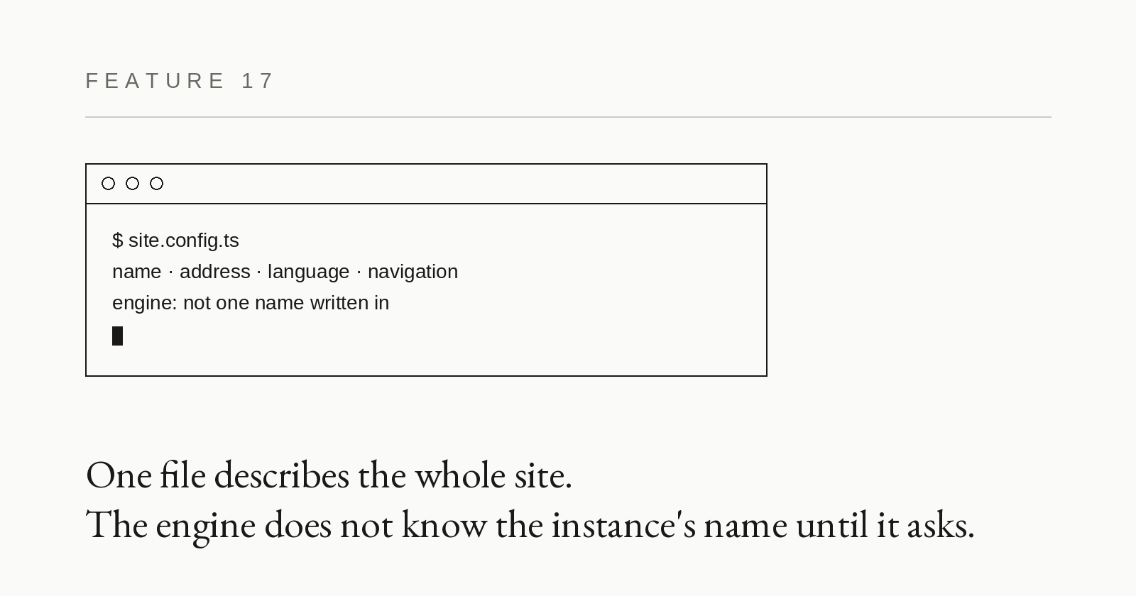 Feature card 17: Instance configuration