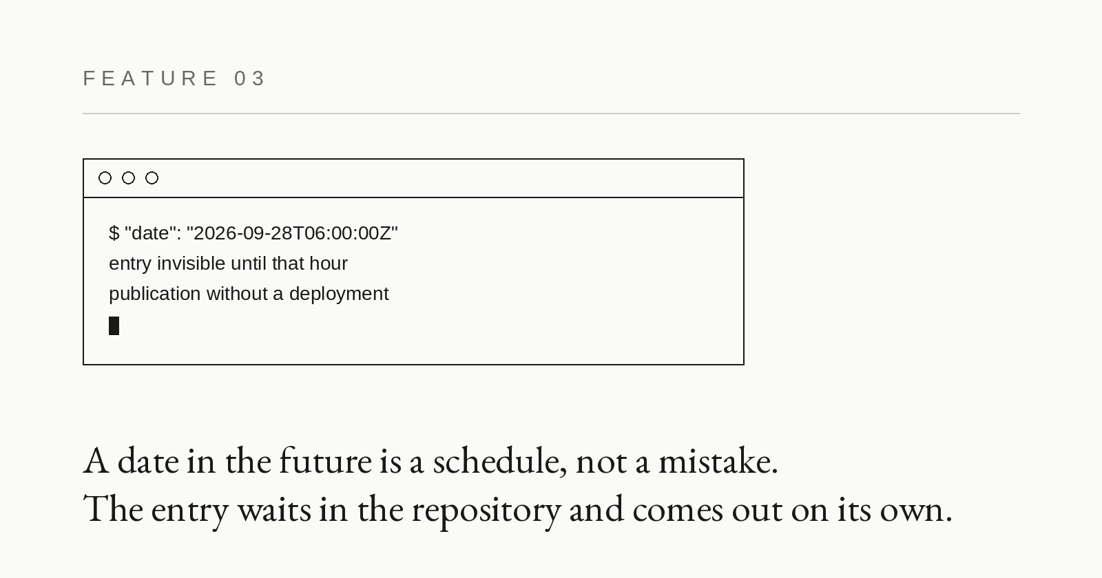 Feature card 03: Scheduled publishing